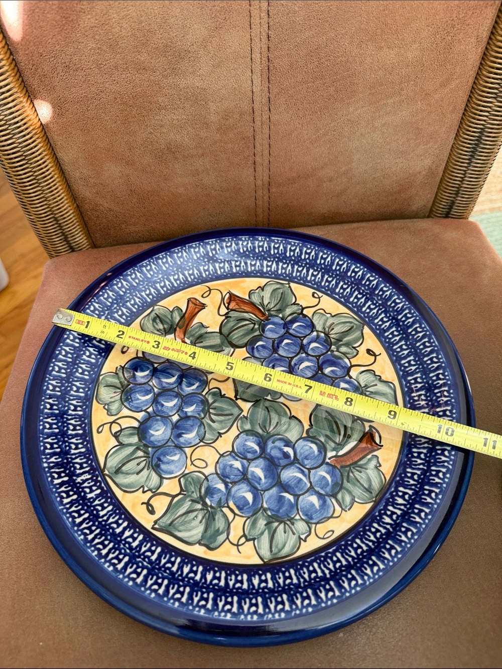 Polish Pottery Hand-Painted Blue Grape Ceramic Serving Plate